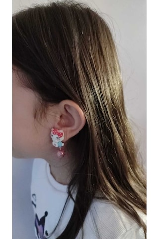 Sevimli Hello Kitty Figür İçi Simli Sallantılı Boncuk Klipsli Çok Renkli