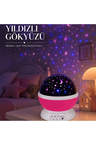 Pembe Döner Yıldız Projektörü Usb Ve Pilli Kullanımlı Gece Lambası Renkli