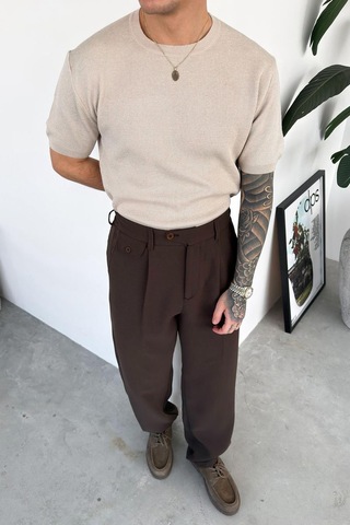 Taş Basic Bisiklet Yaka Triko Relaxed Tişört Taş