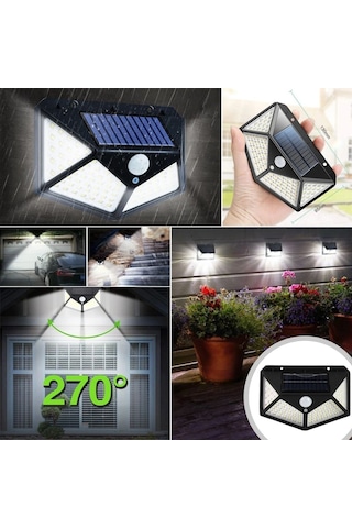 100 Ledli 3 Farklı Aydınlatma Ayarlı Solar Güneş Enerjili Hareket Sensörlü Bahçe Duvar Lambası 5250