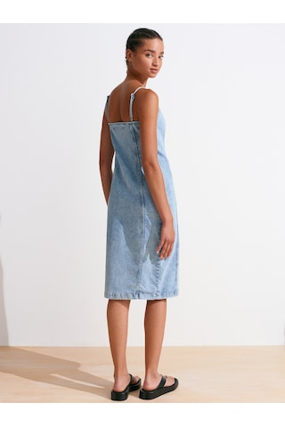 Dilvin 90563 Power Likra Ortaboy Denim Elbise-mavi Mavi
