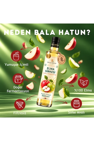 Bala Hatun Elma Sirkesi 500ml - Doğal Fermantasyon - Apple Vinegar