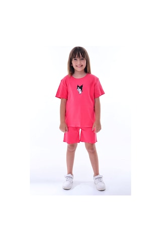 Ribana Beybi Overlok Detaylı Kuromi Nakışlı Alt-üst Takım Fuşya