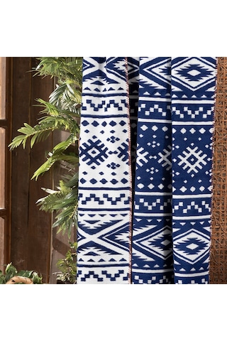 Sarev Etno Lacivert Çift Kişilik Pamuklu Battaniye 200 220 Cm Lacivert