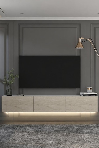 180dhdtdal1bt Sadem Led Işıklı Duvara Monte Tv Sehpası Beyaz-traverten