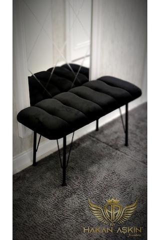 By Hakan Aşkın Metal Ayaklı 38x90 Cm Eco Black Babyface Puf & Bench Tekli Baby Face Kumaş Siyah