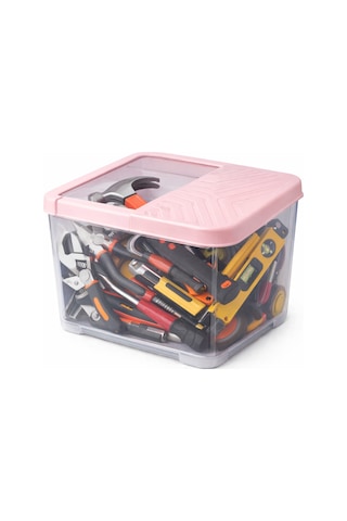 Büyük Boy Kapaklı Çok Amaçlı Saklama Kabı,16 Lt,erzak,deterjan,oyuncak Organizer,28x34x23 Cm Pembe