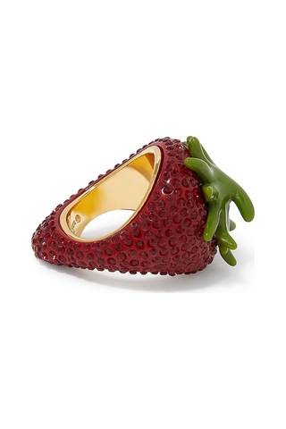 Pave Strawberry Yüzük, Kristalli Çilek Tasarımı Kırmızı