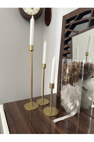 Lyla Candle3 'lü Mumluk, Şamdan Seti Gold Gold