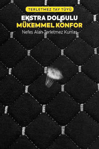 Organic Tay Tüyü Cepli & Terletmez Sırtlı Oto Koltuk Minder Seti - Koltuk Koruma Kılıfı Siyah Beyaz 3'lü Set