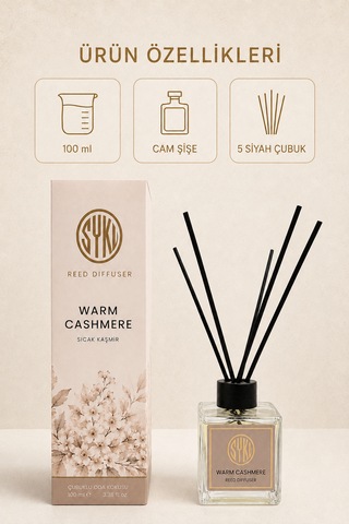 Premium Çubuklu Oda Kokusu 100 Ml Cam Şişe Reed Diffuser Kaşmir