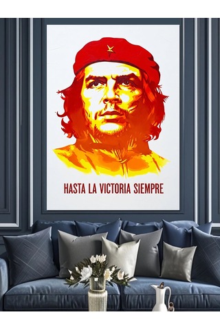 Che Guevara Renkli Portre Dekoratif Kanvas - Mdf Ahşap Tablo