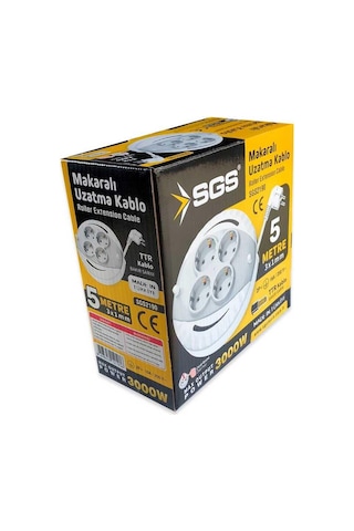 Sgs Saklı Kablolu Makaralı Uzatma Kablosu 3x1 - 4 Priz - 5 Mt. 5 M