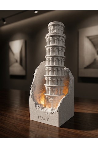 Dünya Mirasları Led Işıklı 3d Dekoratif Yapılar Koleksiyonu Pisa Kulesi Gri