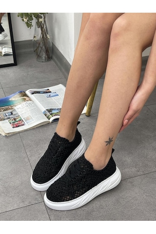 Erva'nın Butiği Siyah Dantel Lace Bağcıklı Kadın Sneakers-5404