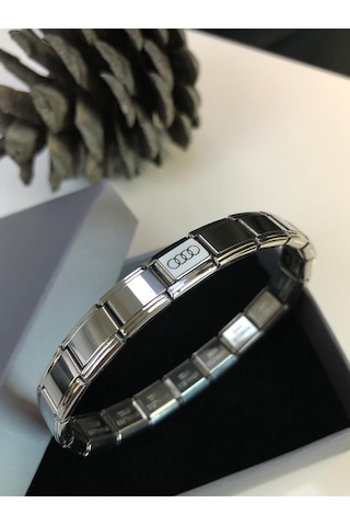 Erkek Kadın Çelik Bileklik - Audi Logo Model Italy Charm Nomi Sevgiliye Eşe Babaya Gümüş