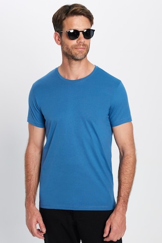 Tudors Unisex Slim Fit Dar Kesim %100 Pamuk Yumuşak Dokulu Mavi Bisiklet Yaka Tişört-31789 Mavi