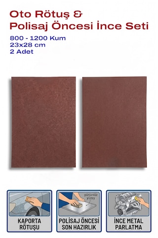 800-1200 Kum Tabaka Zımpara 23x28 Cm 2 Adet Oto Rötuş Ve Polisaj Seti