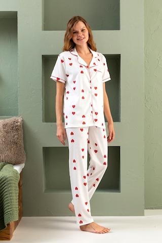 Nisanca Kısa Kol Gömlek Yaka Kadın Pinterest Pijama Takımı - Mevsimlik Kadın Pijama- Büyük Beden Bordo