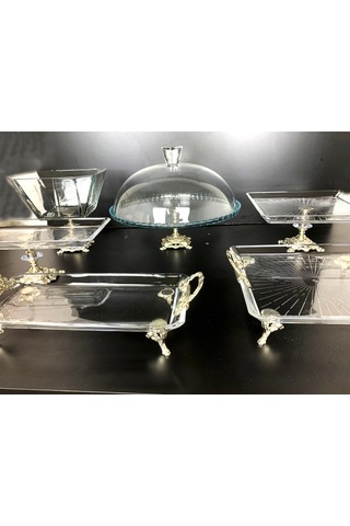 Elta Collection 6 Parca Döküm Ayaklı Gümüş Cam Sunumluk Gümüş