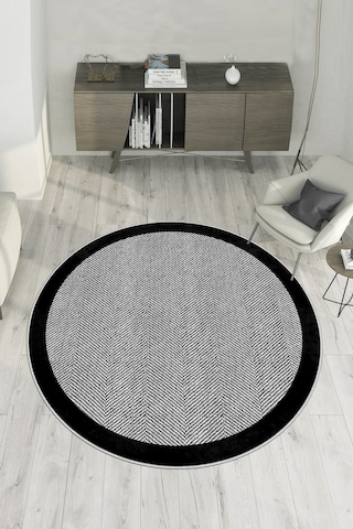 West Home Dijital Baskı Yıkanabilir Kaymaz Taban Salon Halısı Mutfak Halısı Koridor Halısı Wh 445 Grey Yuvarlak