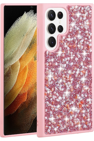 Zore Galaxy S23 Ultra Uyumlu Parlak Taşlı Tasarım Msra Linea Kılıf-pembe Pembe