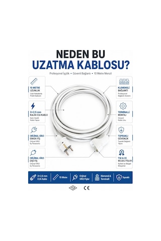 Viko Seyyar Uzatma Kablosu 10 Metre 3x2.5 Mm Cca Kablo Viko Erkek Dişi Fiş Klemensli Terminalli Topraklı Tse Ce Belgeli 10 M