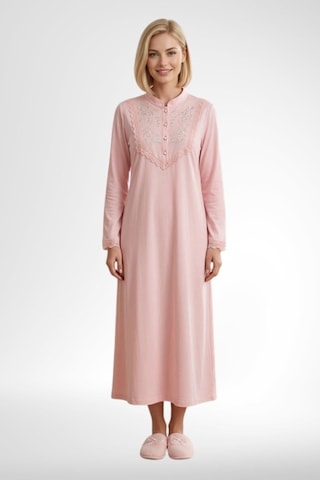 Mecit Pijama Mecit 6376 Somon Kadın %100 Pamuk Uzun Kollu Gecelik