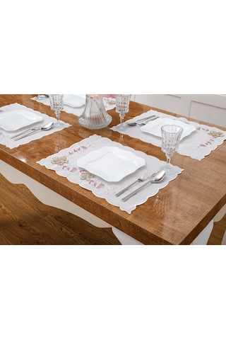 Finezza Linda Nakışlı Keten Efekt Kumaş Krem Pembe A.Servis 33x45cm 4 Ad.-1399 Krem