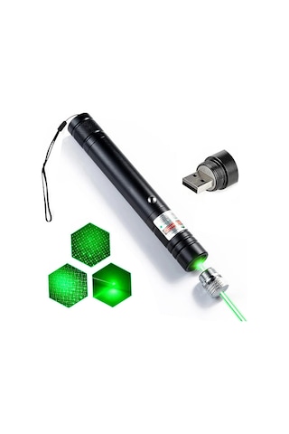 Usb Şarjlı Yeşil Laser Güçlü Işın, Uzun Menzil, Anahtarlıklı Taşınabilir Lazer Kalem