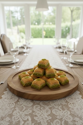 Doğal Masif Ahşap Yuvarlak Sunum Tabağı Meze Ve Tatlı Tabağı