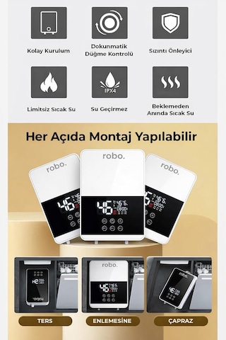 Dijital Akıllı Şofben - Duş Başlığı li , Beyaz