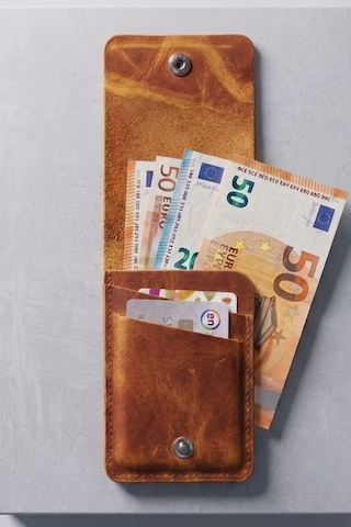 Luvo %100 Gerçek Deri El Yapımı 3 Bölmeli 9 Kart Kapasiteli Cüzdan Premium Kompakt Kartlık Açık Kahverengi - Taba