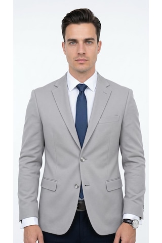 Plus Scorpion Ck 142 Slim Fit Mikro Desenli Erkek Ceket Yazlık Pike Kumaş Çift Yırtmaç Blazer Gri