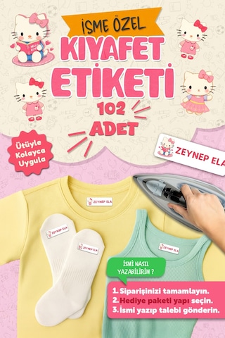 Kıyafet Etiketi - Okul Kıyafetlerine Kişiye Özel 30 Saniyede Kolay Uygulama Yıkanabilir - Hello Kety Çok Renkli