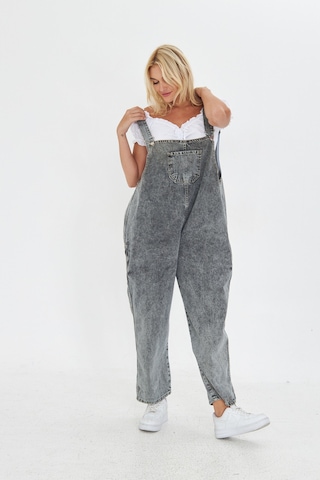 Antrasit Ayarlanabilir Askılı Cepli Oversize Kesim Denim Salopet Antrasit