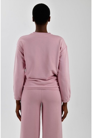 Kadın Önü Logo Baskılı Bisiklet Yaka Sweatshirt Pembe