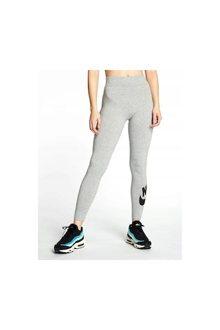 Nike Swoosh Yüksek Bel Pamuklu Bayan Gri Tayt Gri