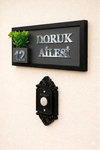 Kişiye Özel Ahşap Kapı İsimliği Çiçekli Silver 10x20 Cm Mdf Dekoratif Kapı Tabelası Antrasit-gümüş