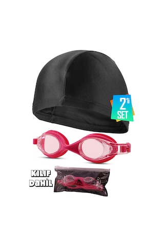 2li Set Boneli Yetişkin Yüzücü Gözlüğü Kılıflı Su Geçirmez Yüzme Havuz Deniz Gözlük Pembe 1015 Pembe
