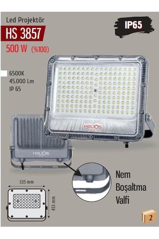 Helıos Hs-3857 500w Led Projektör 6500k Beyaz Işık, Yüksek Parlaklık, Su Geçirmez Beyaz Işık