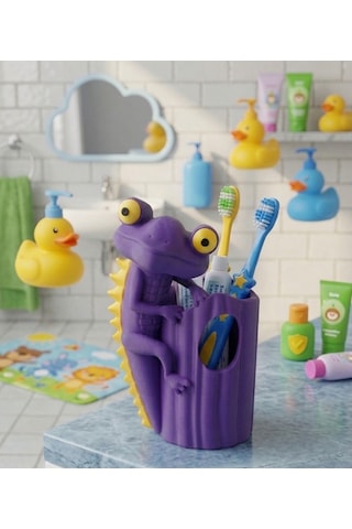 Sevimli Kertenkele Kalemlik - Çocuk Diş Diş Fırçası Standı Banyo Düzenleyici - 3D Tasarım Sevimli Kertenkele Kalemlik - Çocuk Diş Diş Fırçası Standı Banyo Düzenleyici - 3D Tasarım