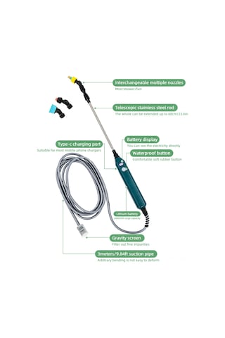 Neevoyu Ev Bahçesi Sulama Aleti: Elektrikli Sprey Topu, Çelik Gövde, 3 Farklı Başlık, Geniş Yayılma, 5m Boru, Batarya Göstergeli