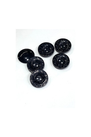 Kaban Mont Düğmesi / Desenli Üstten Delikli / Siyah / 2,8 Cm / 6 Lı Set