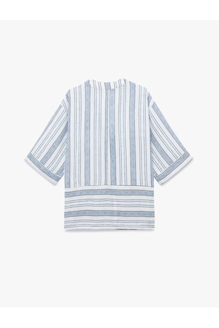 Koton 3/4 Geniş Kol Oversize Kimono Ceket Mavi Çizgili 5sak50012pw Mavi Çizgili Mavi