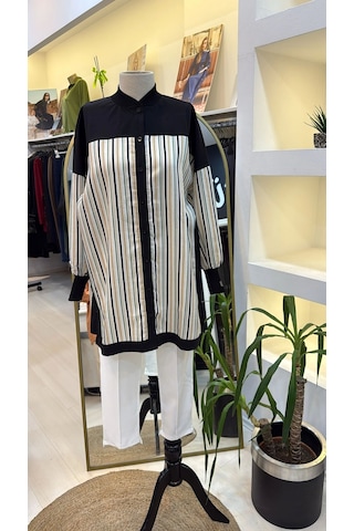 İnvee Ekose Desenli Siyah Camal Tunik 6652 Camel