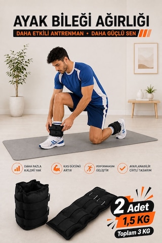 Spor Byfit 1,5 Kg x 2 Adet Siyah El veya Ayak Bileği Ağırlığı Siyah