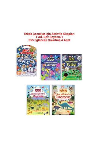 1 Ad. Dev Boyama + Erkek Çocuklar İçin 555 Eğlenceli Çıkartma Seti 4 Ad.- Ejderhalar, Futbol, Hayvanlar, Dinozorlar