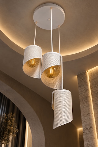 3'lü Spiral Sarkıt Avize Modern Dekoratif Salon Yemek Masası 3 Rustik Led Ampul Hediyeli Beyaz