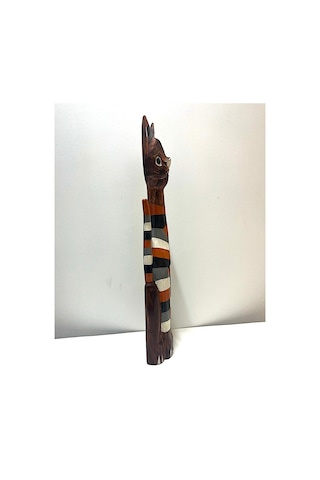 Ahşap Dekoratif Kedi Çizgili 60 Cm Otantik Dekor Biblo